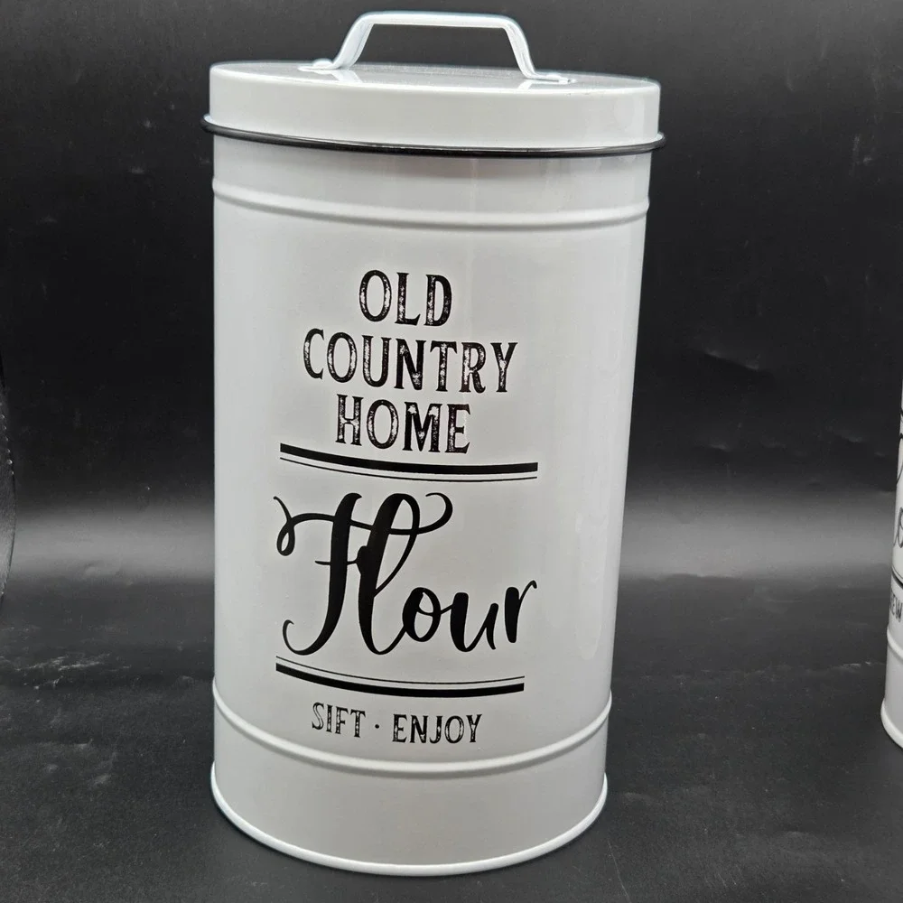 Canisters Sets for the Kitchen, White Metal Airtight Kitchen Canisters